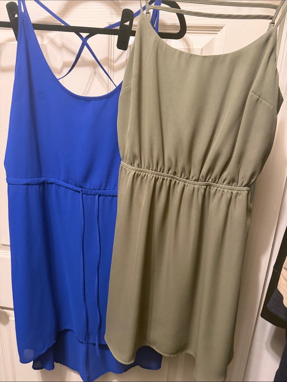 Chiffon Spaghetti Strap Dress Duo in Royal Blue & Olive